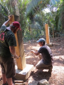 Mick Baisley and kai Reed finish the concrete for one of the new cabanas at BFREE.