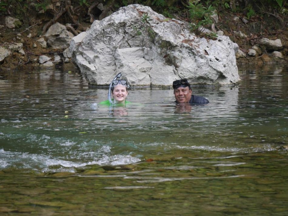 Emily Buege and Melito Bustamante during their cichlid study.